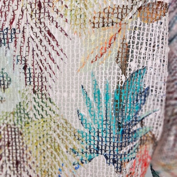 Soft Surroundings Cropped Cardigan Sweater Small Tropical Leaf Mesh-Weave Pink - Picture 7 of 11